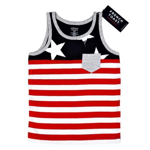 New! French Toast Toddler Boy's Cotton American Patriotic Stars Pocket Tank Top - Picture 3 of 3